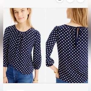 Jcrew women’s  Polka Dot  silk blouse with tie at back of neck
